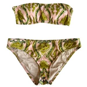 J. Crew Baroque Scroll Paisley Fresco Bandeau Bikini, Small Medium, Peach Mint